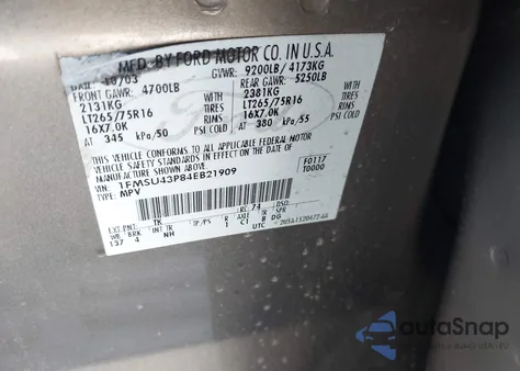 2004 Ford Excursion Limited из США, поврежденный, VIN 1FMSU43P84EB21909